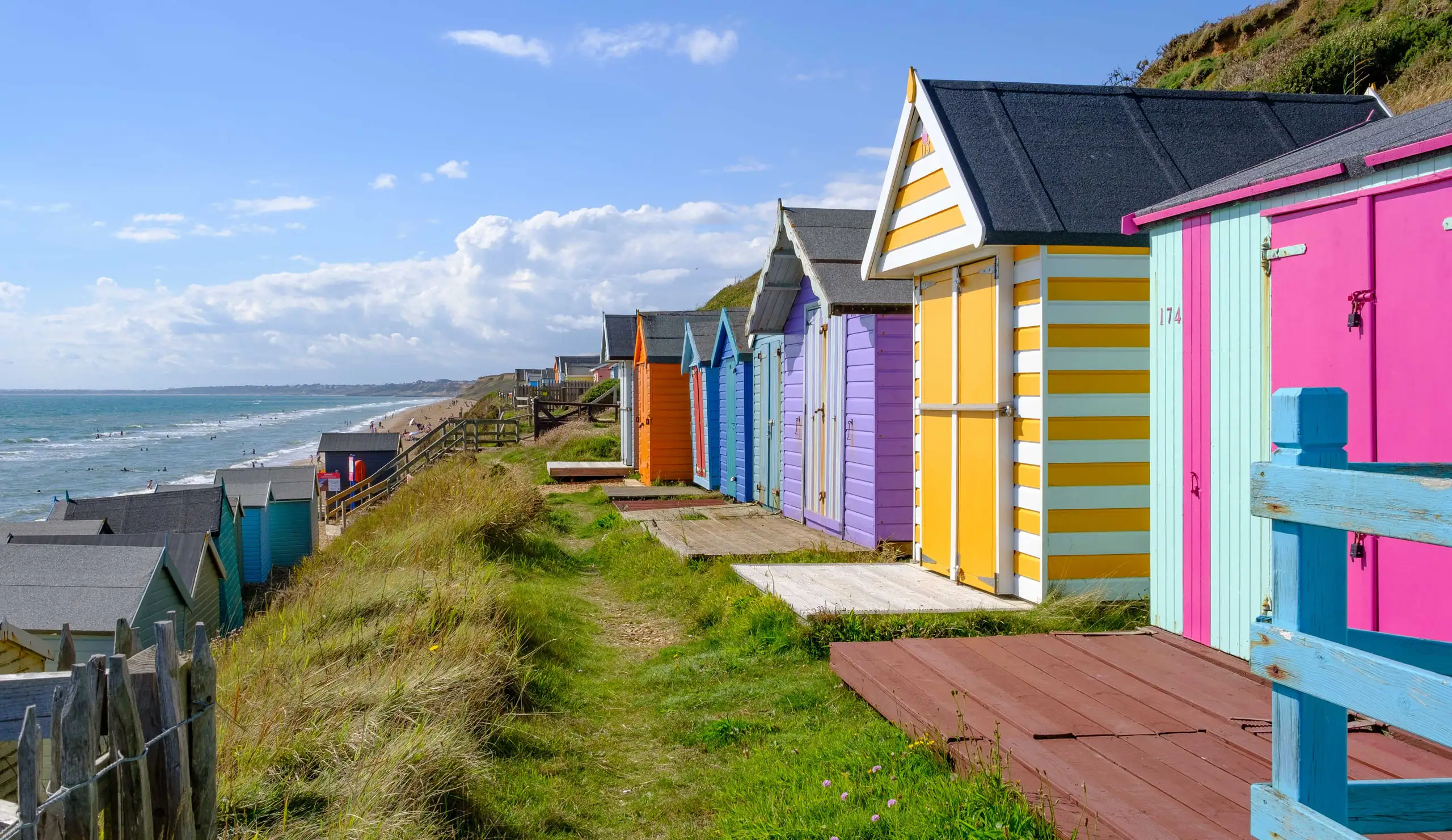 Row of beach huts at Milford-on-Sea